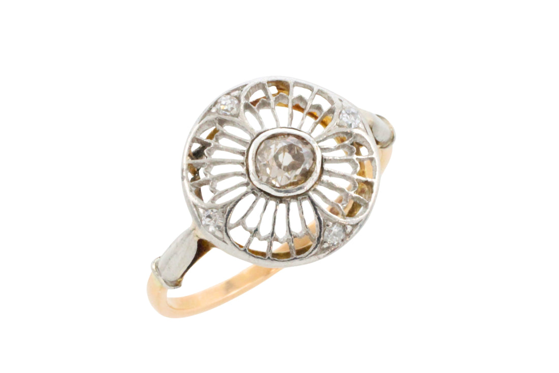 Art Deco filigree ring with old cut diamonds-Antique rings-The Antique Ring Shop