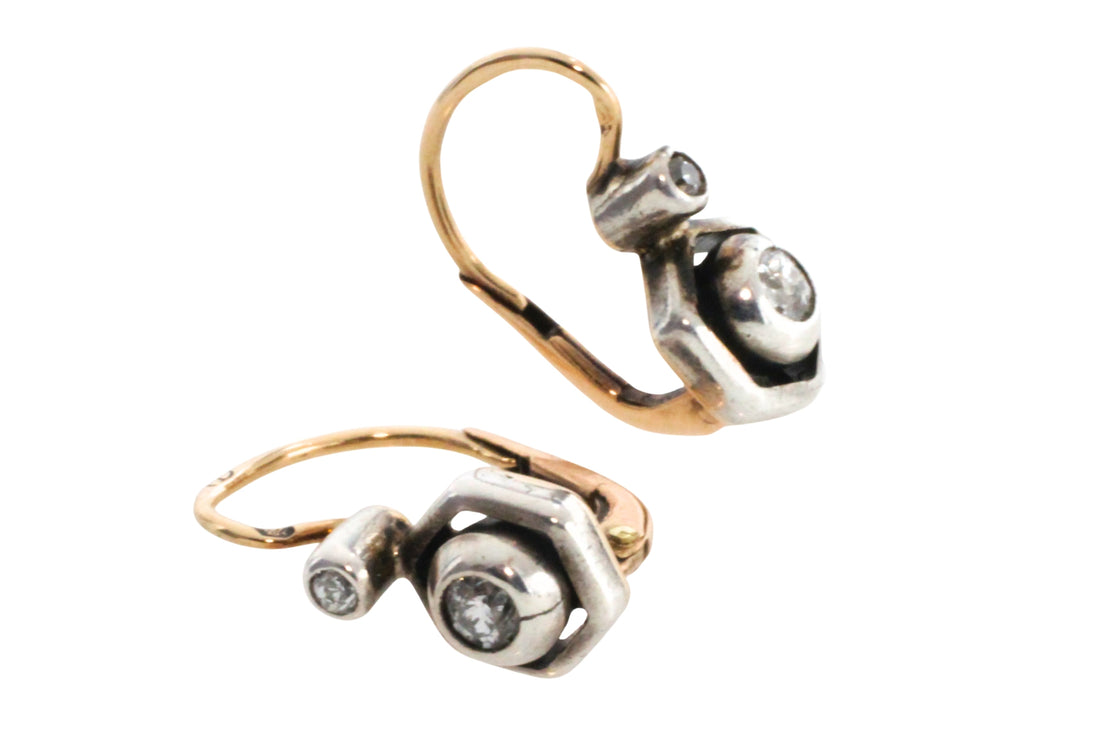 Antique diamond earrings in 14 carat gold and silver-Earrings-The Antique Ring Shop