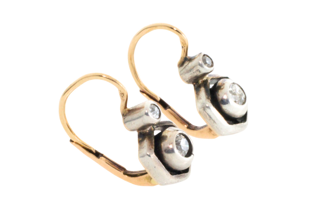 Antique diamond earrings in 14 carat gold and silver-Earrings-The Antique Ring Shop