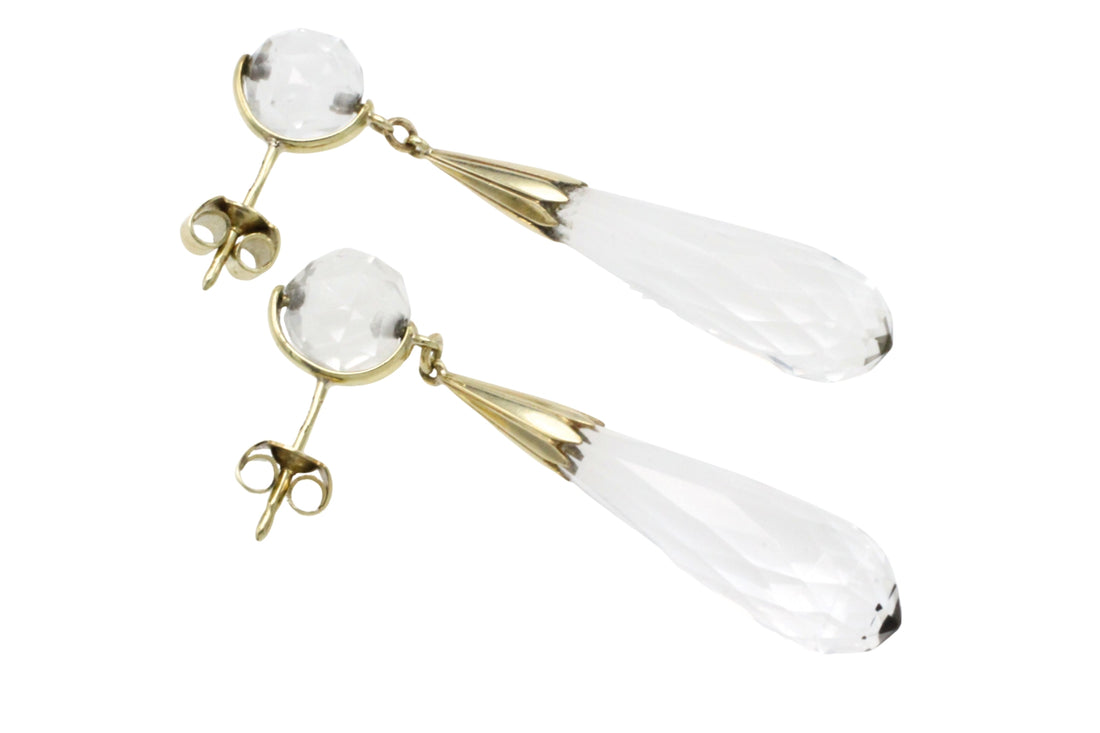 Vintage rock crystal pendant earrings-Earrings-The Antique Ring Shop