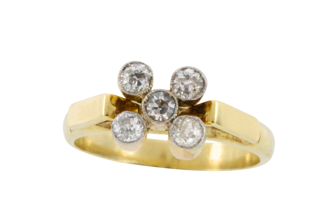 Vintage five stone old European cut diamond ring-Vintage Rings-The Antique Ring Shop