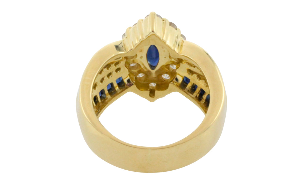 Marquise sapphire and diamond ring in 18 carat gold-Vintage Rings-The Antique Ring Shop