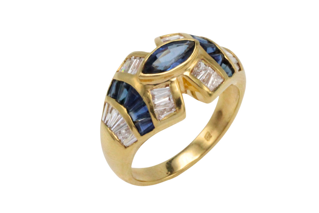Sapphire and baguette cut diamond ring-Vintage Rings-The Antique Ring Shop