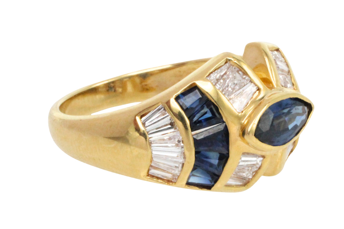Sapphire and baguette cut diamond ring-Vintage Rings-The Antique Ring Shop