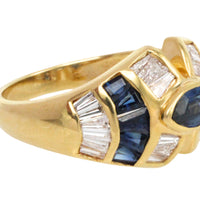 Sapphire and baguette cut diamond ring-Vintage Rings-The Antique Ring Shop