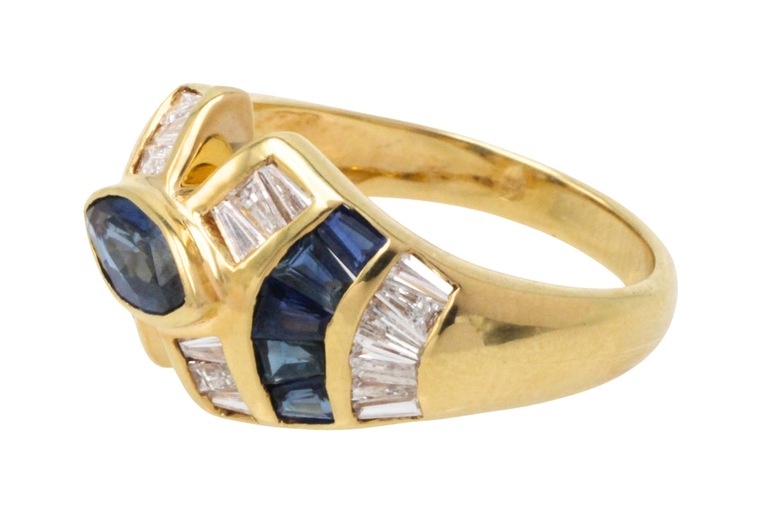 Sapphire and baguette cut diamond ring-Vintage Rings-The Antique Ring Shop