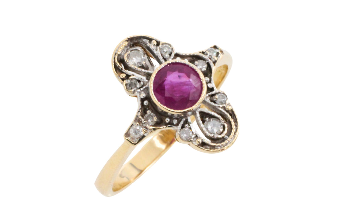Art Deco ruby and diamond ring-Vintage Rings-The Antique Ring Shop