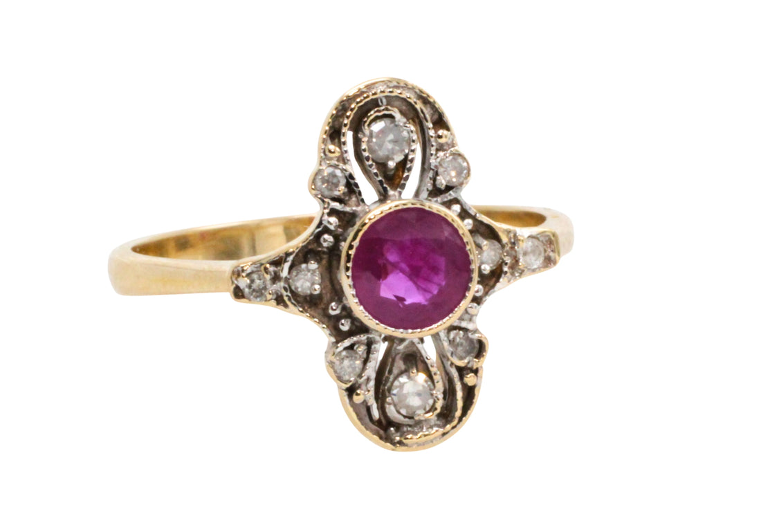 Art Deco ruby and diamond ring-Vintage Rings-The Antique Ring Shop