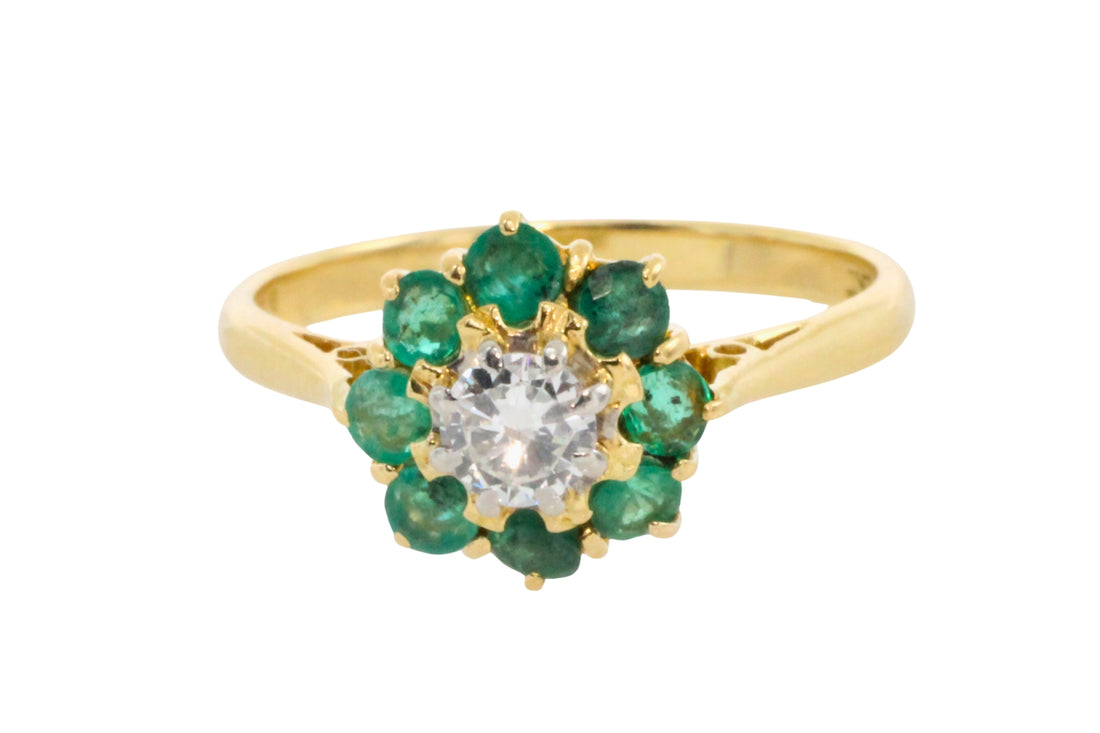 Emerald and diamond ring in platinum and gold-engagement rings-The Antique Ring Shop