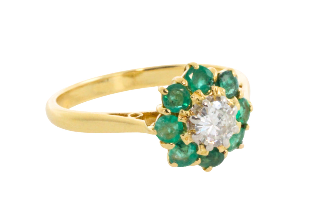Emerald and diamond ring in platinum and gold-engagement rings-The Antique Ring Shop