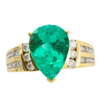 Colombian emerald and diamond ring in 18 carat gold-engagement rings-The Antique Ring Shop