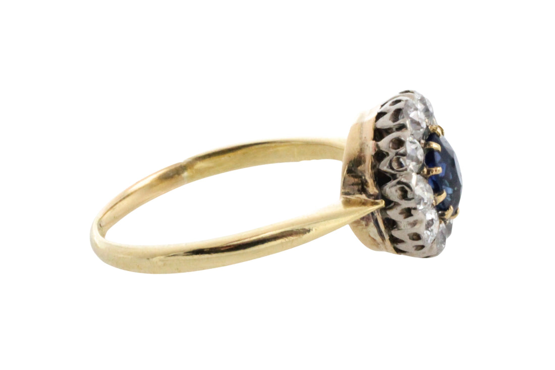 Edwardian sapphire an old cut diamond cluster ring-Antique rings-The Antique Ring Shop