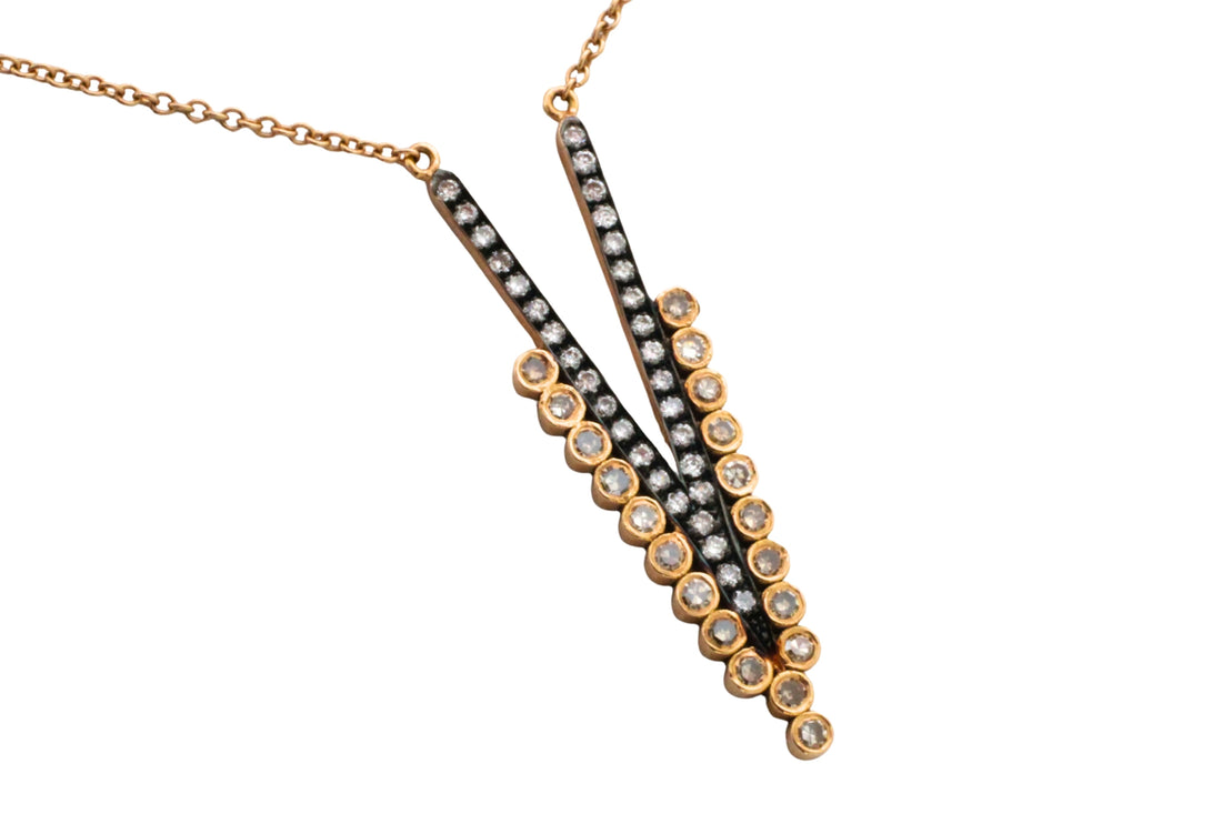 18 carat gold V pendant with diamonds-Pendants-The Antique Ring Shop