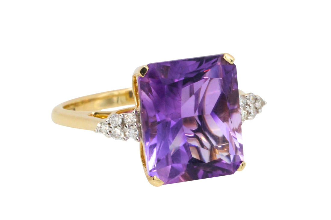 Amatrine and diamond ring in 14 carat gold-Vintage Rings-The Antique Ring Shop