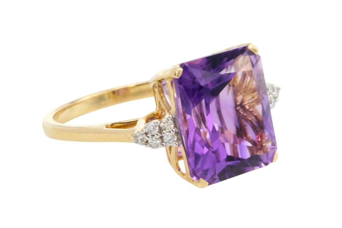 Amatrine and diamond ring in 14 carat gold-Vintage Rings-The Antique Ring Shop