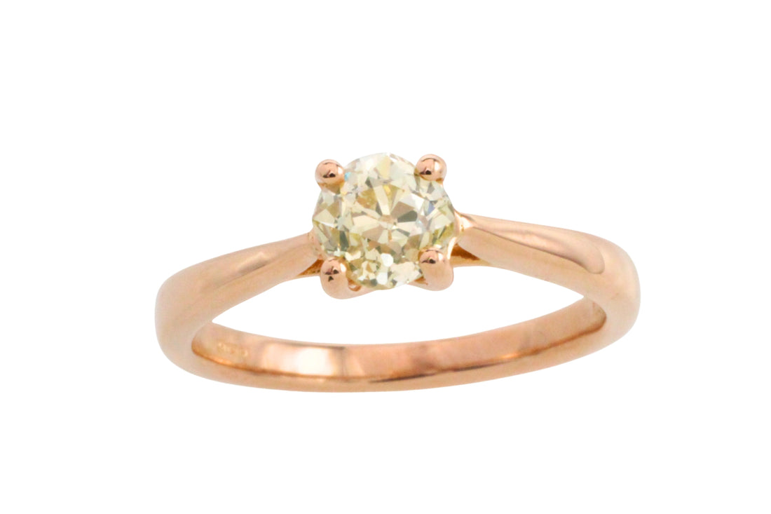 Old cut diamond solitaire ring in rose gold-Vintage Rings-The Antique Ring Shop
