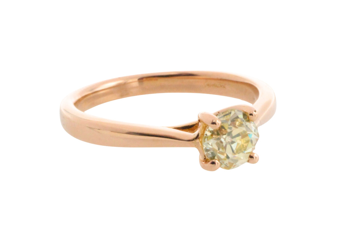 Old cut diamond solitaire ring in rose gold-Vintage Rings-The Antique Ring Shop