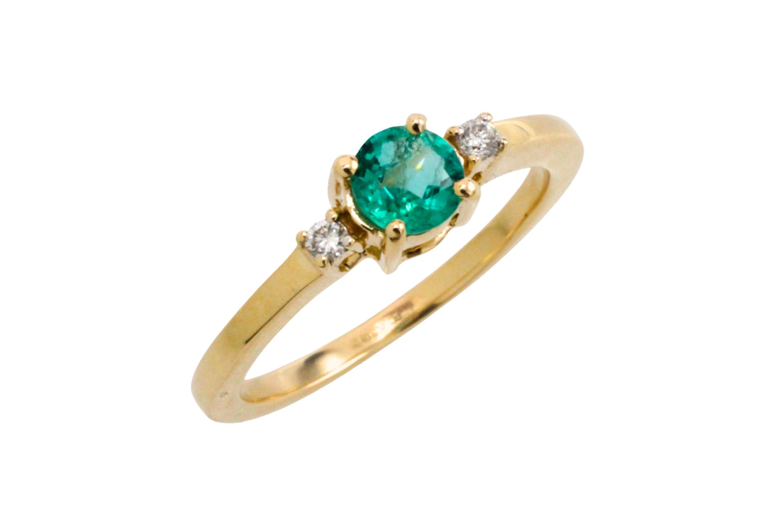 Emerald and diamond ring in 14 carat gold-engagement rings-The Antique Ring Shop