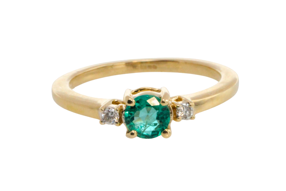 Emerald and diamond ring in 14 carat gold-engagement rings-The Antique Ring Shop