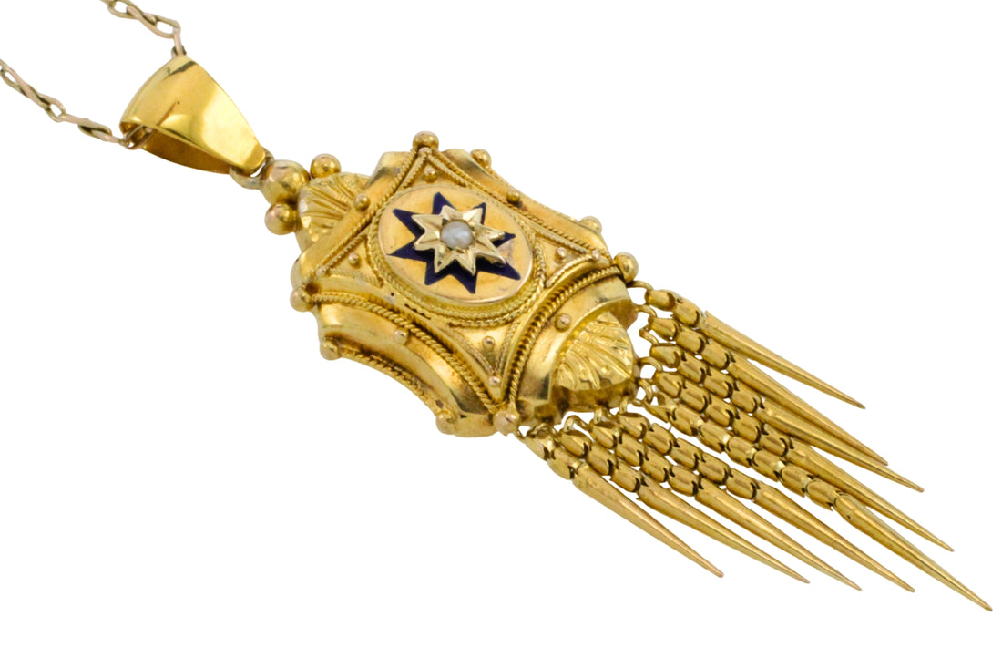 Victorian tassel pendant with enamel and pearl
