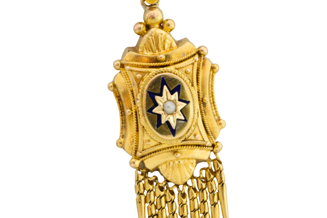 Victorian tassel pendant with enamel and pearl