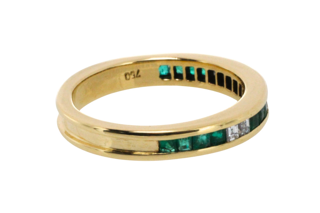 Emerald and diamond band in 18 carat gold-wedding rings-The Antique Ring Shop