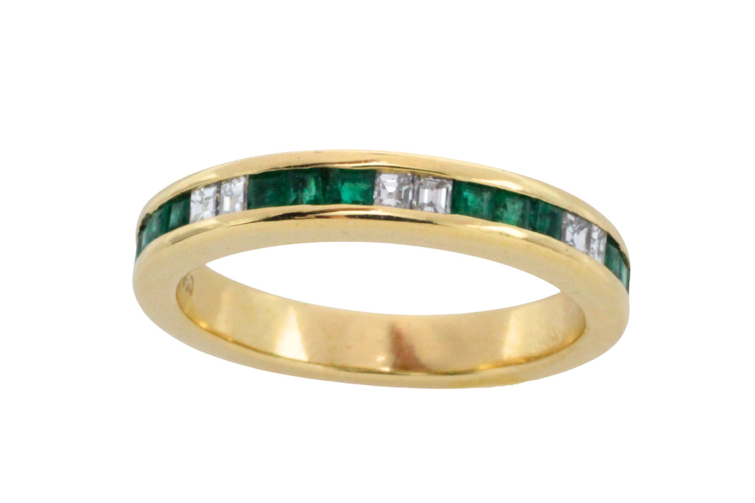 Emerald and diamond band in 18 carat gold-wedding rings-The Antique Ring Shop