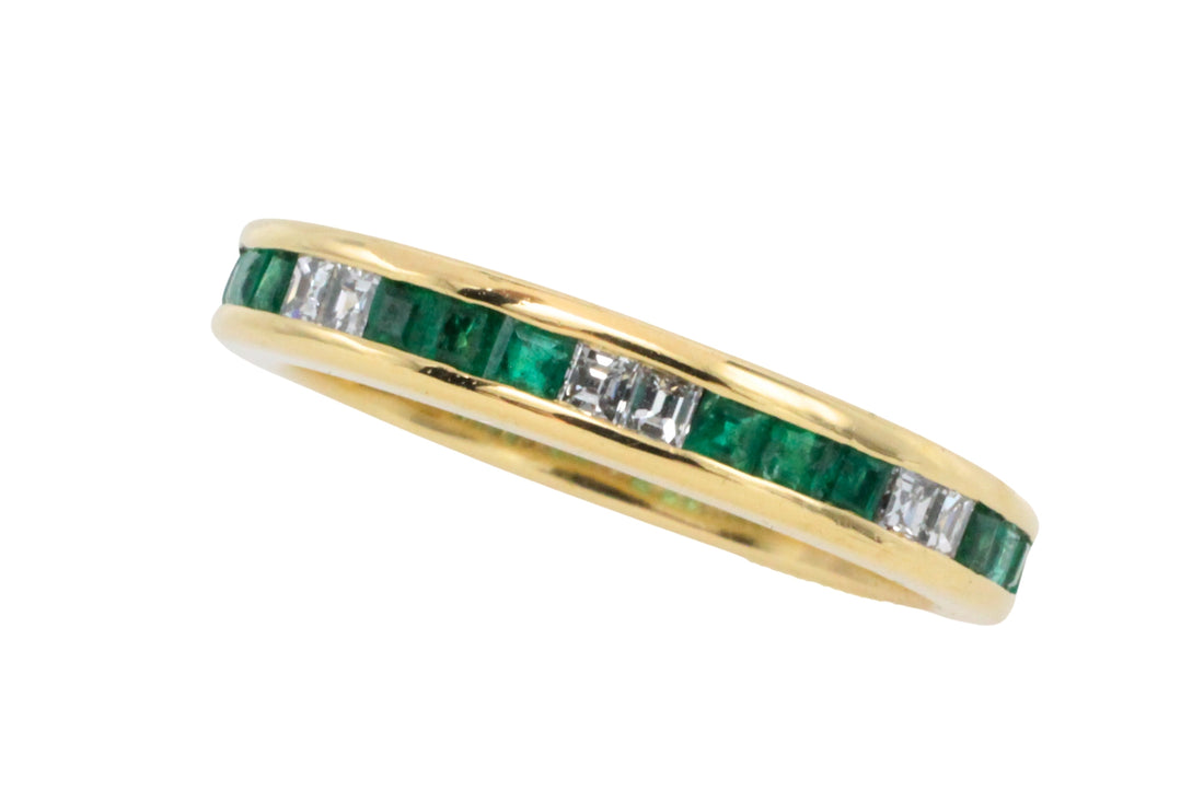 Emerald and diamond band in 18 carat gold-wedding rings-The Antique Ring Shop