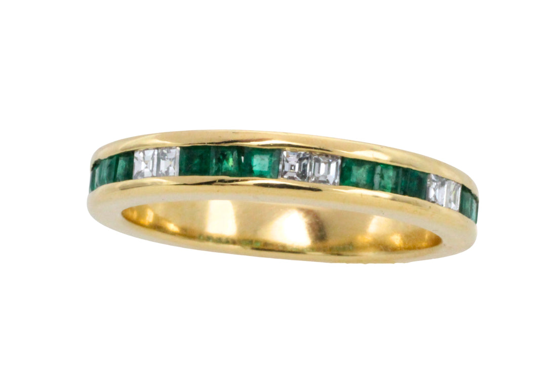 Emerald and diamond band in 18 carat gold-wedding rings-The Antique Ring Shop