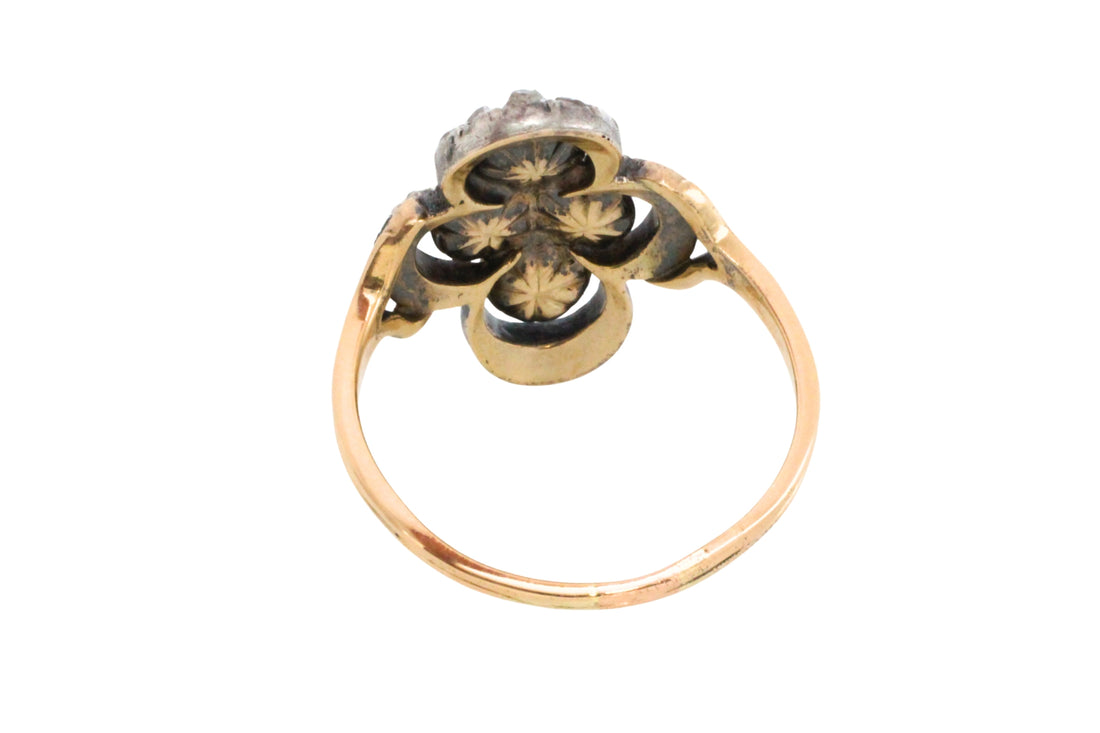 Rose diamond ring in silver and gold