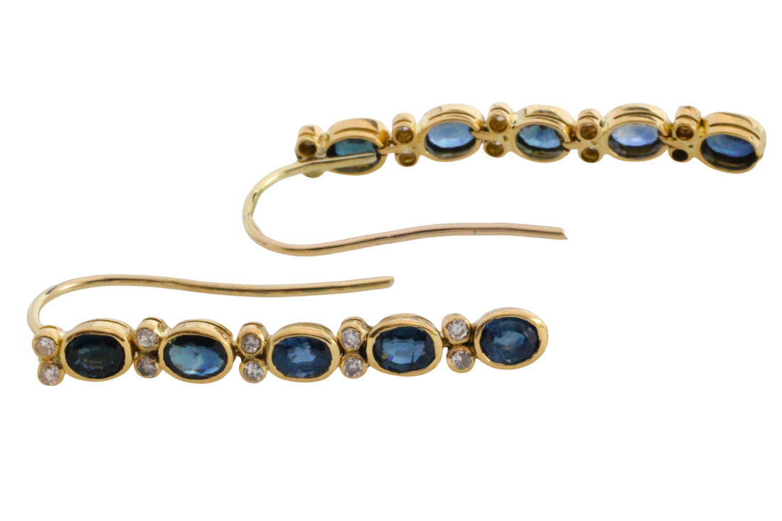 Sappire pendant earrings in 18 carat gold