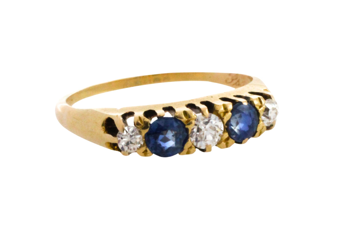 Edwardiaanse saffier en diamanten ring