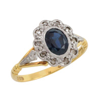 Vintage sapphire and rose diamond ring in 18 carat gold and platinum-engagement rings-The Antique Ring Shop