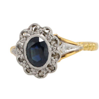 Vintage sapphire and rose diamond ring in 18 carat gold and platinum-engagement rings-The Antique Ring Shop