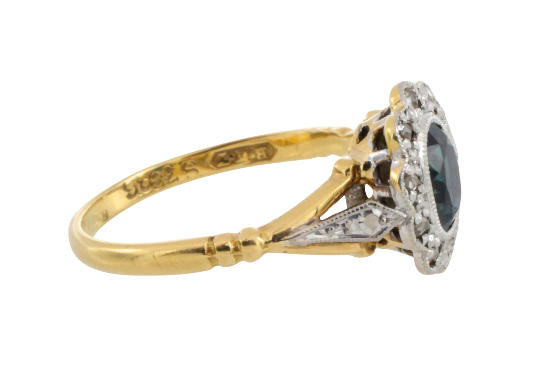 Vintage sapphire and rose diamond ring in 18 carat gold and platinum-engagement rings-The Antique Ring Shop