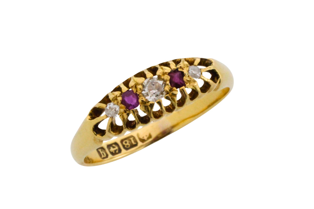 Edwardian ruby and diamond ring from 1915