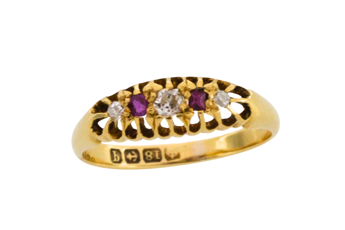 Edwardian ruby and diamond ring from 1915