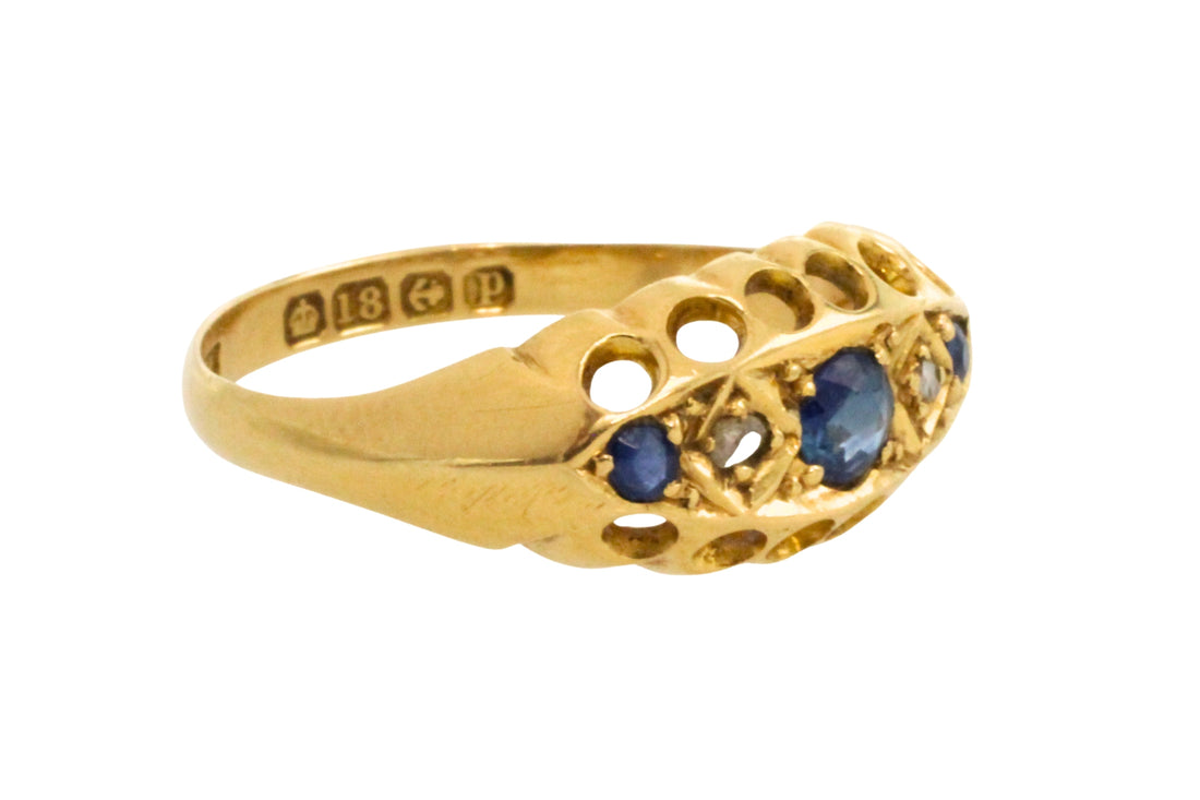 Edwardian sapphire and rose diamond ring from 1914