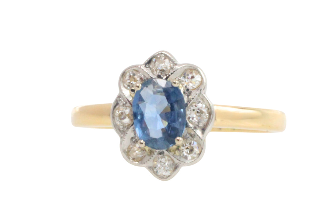 Vintage sapphire and diamond cluster ring
