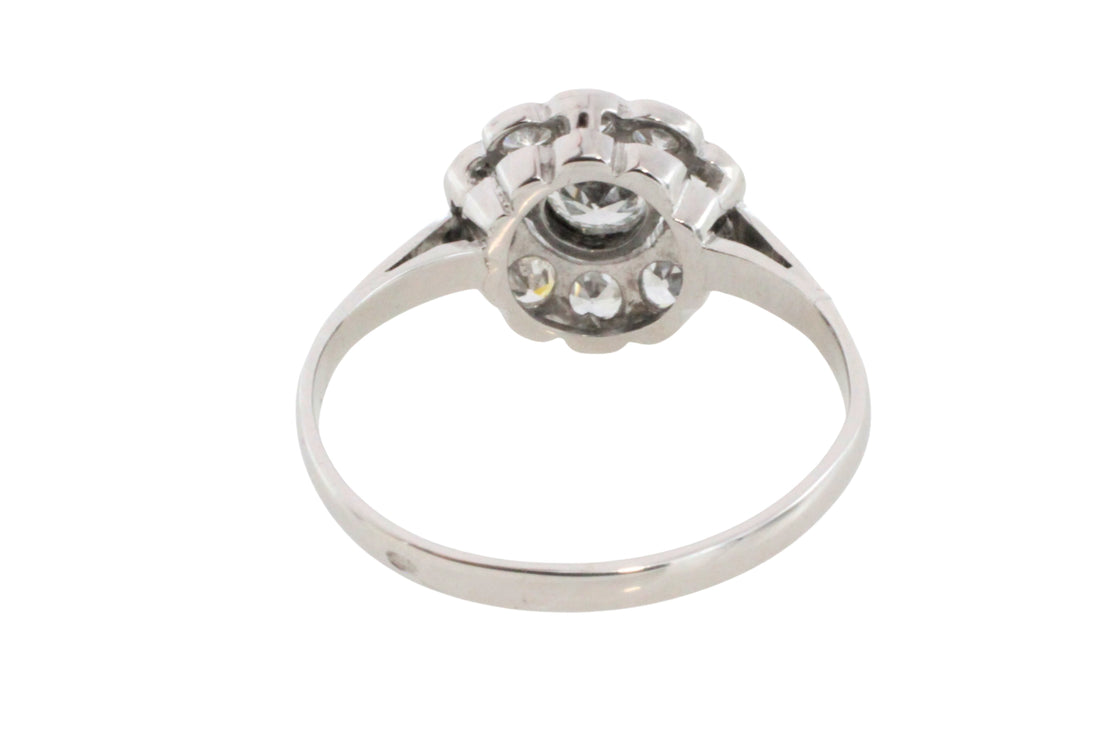 Old cut diamond cluster ring iin white gold