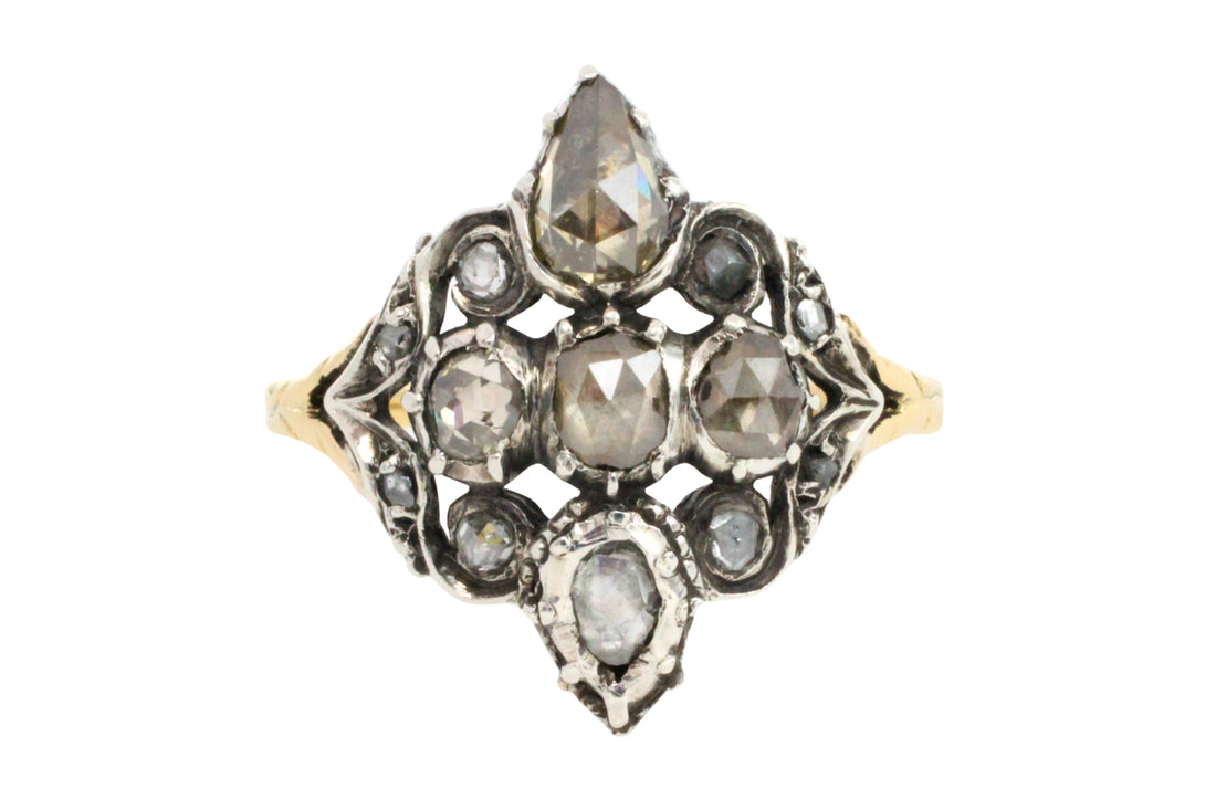 Antique rose diamond ring in silver and gold-Antique rings-The Antique Ring Shop