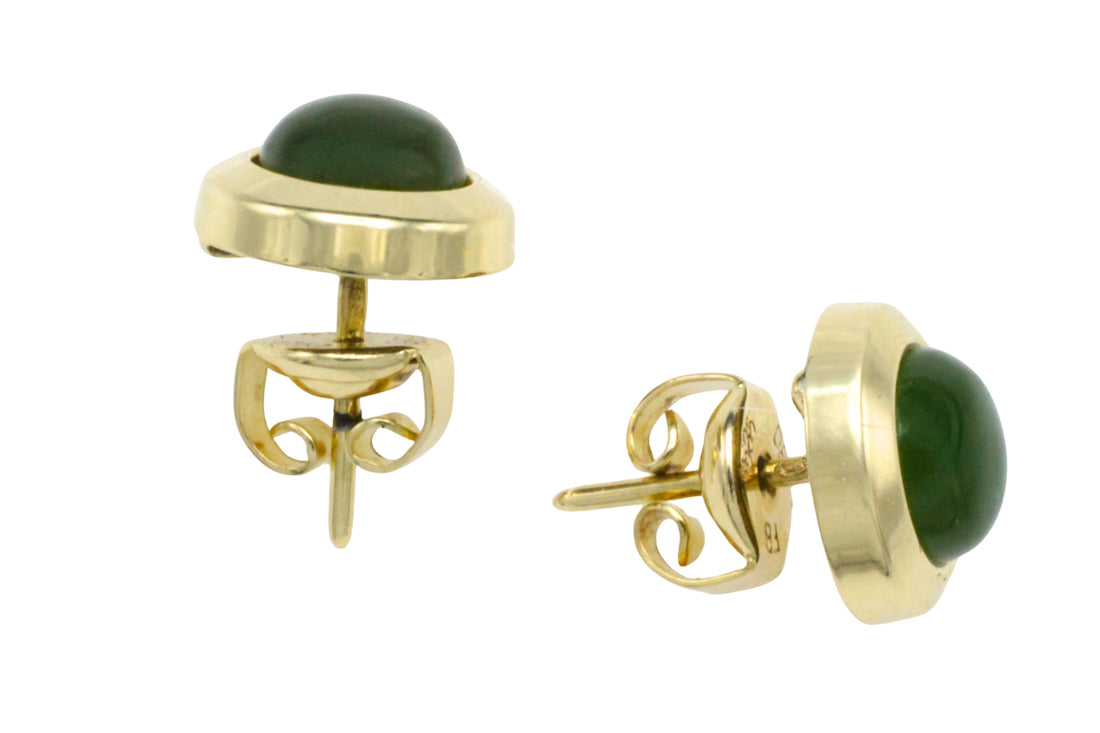 Nephrite jade studs in 14 carat gold