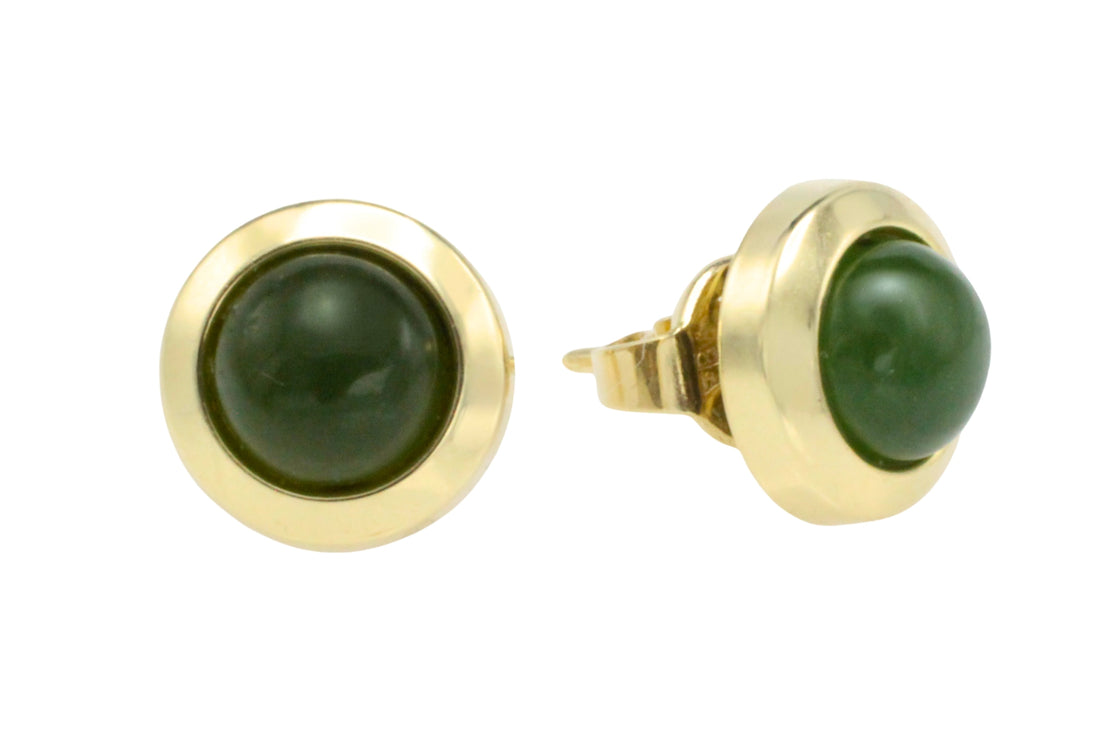 Nephrite jade studs in 14 carat gold