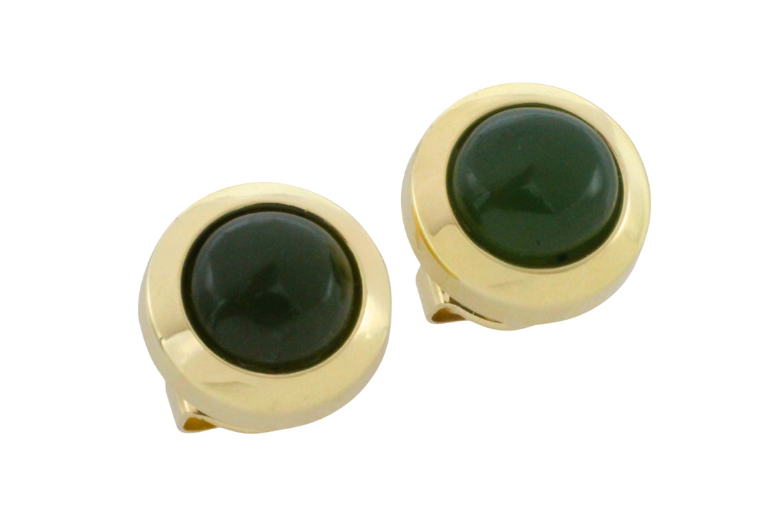 Nephrite jade studs in 14 carat gold
