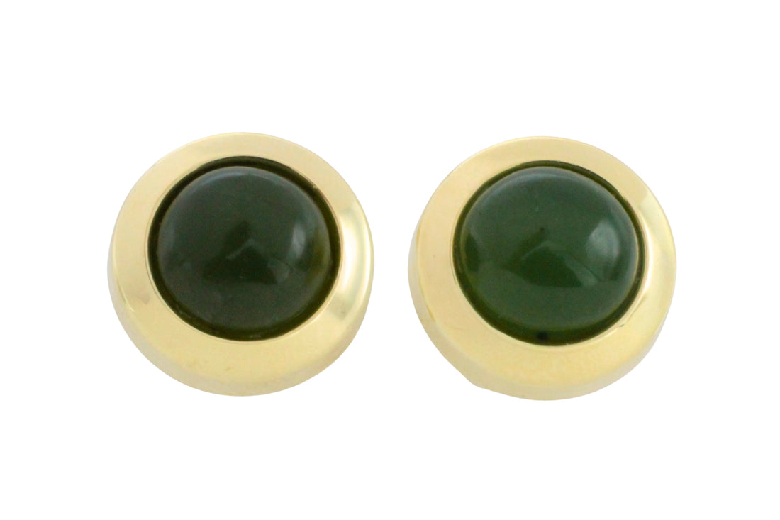 Nephrite jade studs in 14 carat gold