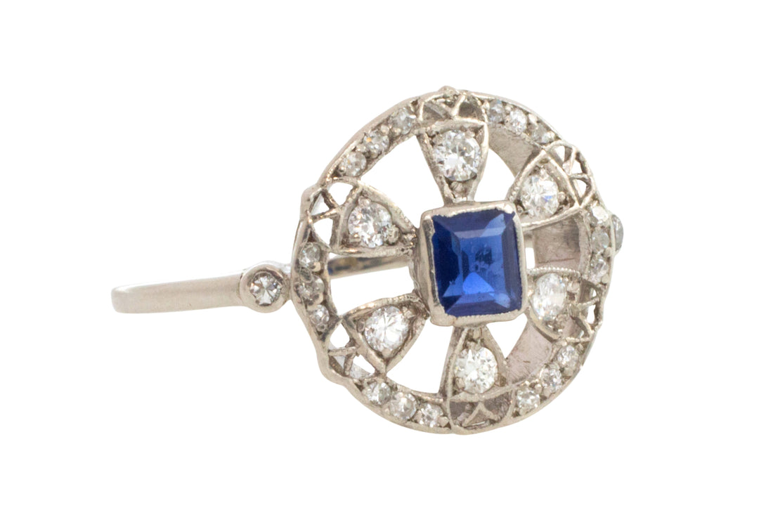 Platinum Art Deco sapphire and diamond ring