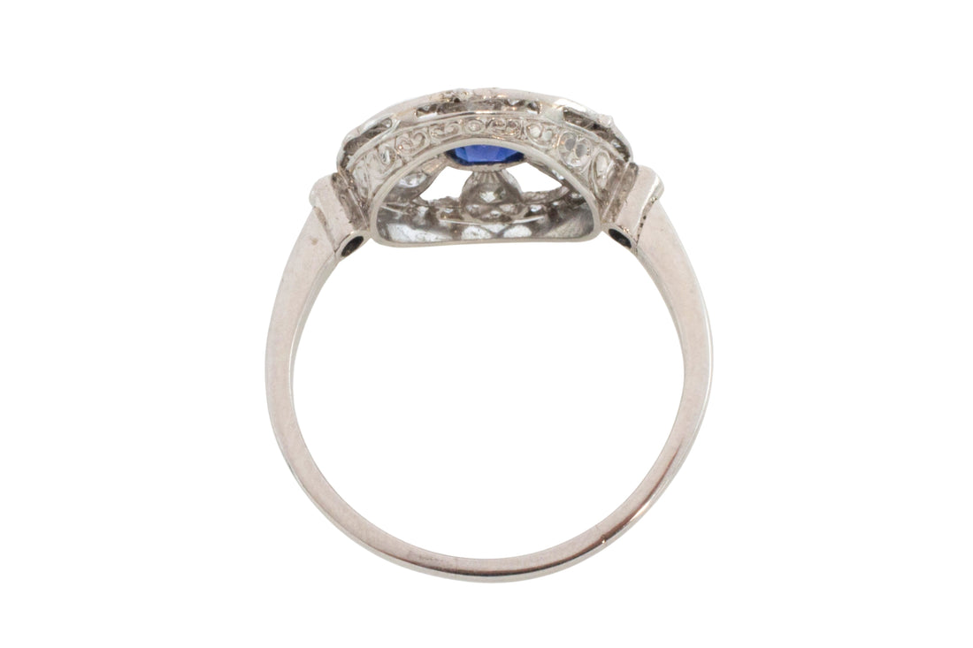 Platinum Art Deco sapphire and diamond ring