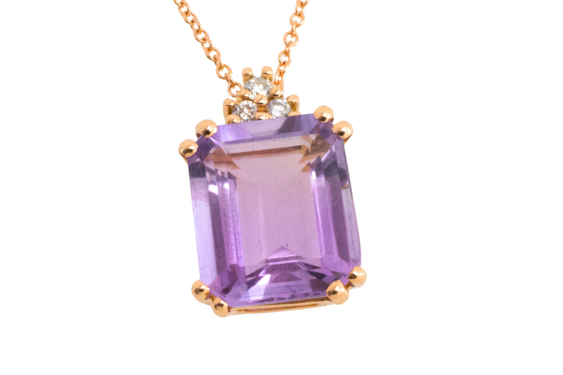 Amethyst and diamond pendant in rose gold