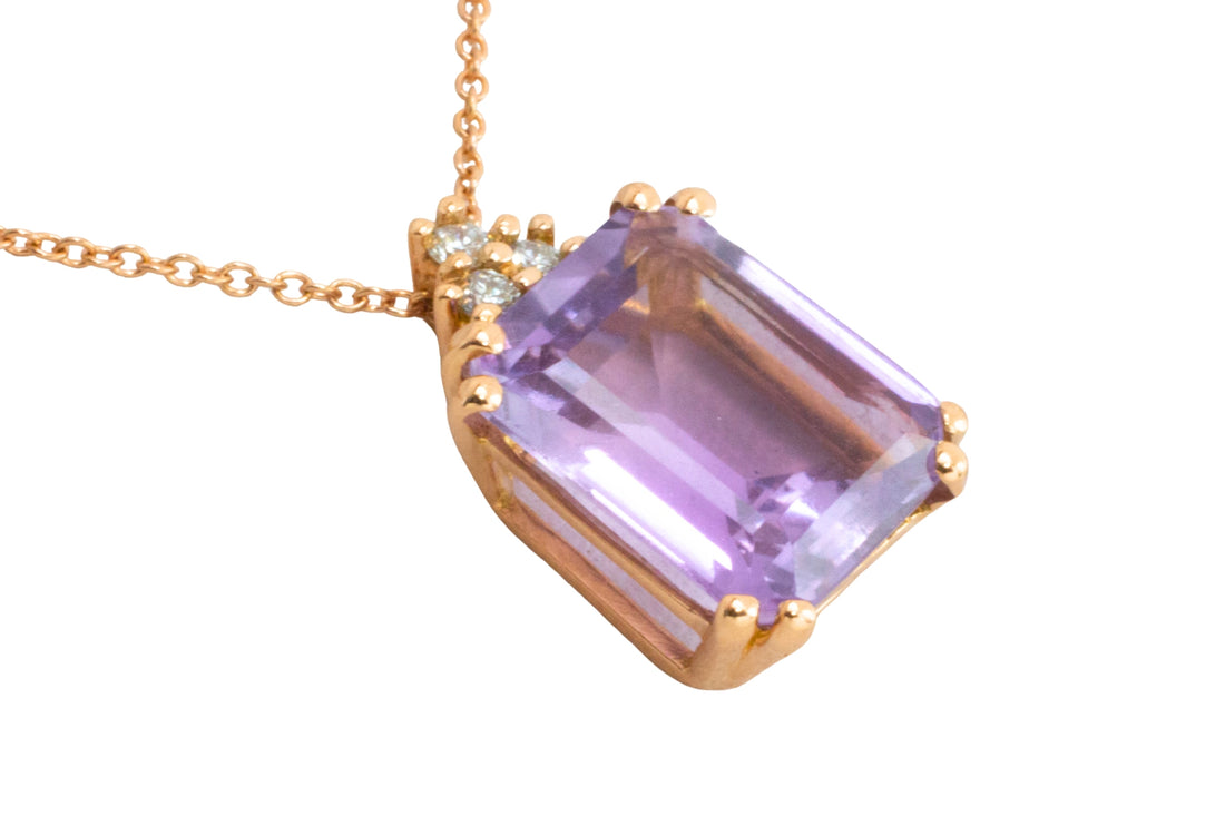 Amethyst and diamond pendant in rose gold