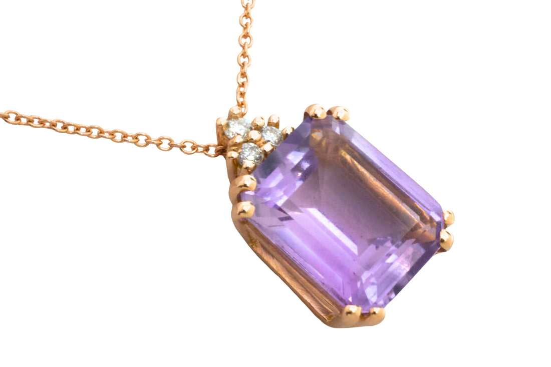 Amethyst and diamond pendant in rose gold